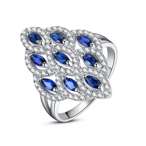 Sapphire Diamond <strong>Cocktail</strong> <strong>Ring</strong> | 18K White <strong>Gold</strong> Luxury Statement <strong>Ring</strong> 0.90TCW Fine Jewelry for Women Wedding Party Gift Elegant - Product Image 3