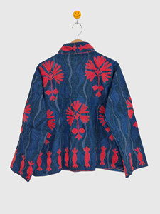 Veste à col mandarin brodée à la main avec motif floral, manches longues, coupe ample, vêtements de printemps pour adultes, coton, taille plus pour femmes - Product Image 2