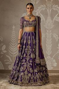 Robe longue brodée ample pour femme, style traditionnel indien pakistanais, en soie violette, pour mariage, Lehenga Choli - Product Image 3