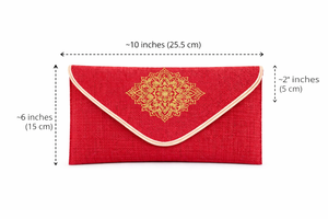Pochette enveloppe en jute rouge avec broderie mandala dorée, sac à main de soirée écologique de créateur - Product Image 4
