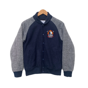 <b>Men's</b> Navy Blue <b>Fleece</b> Racer Jacket <b>Grey</b> Sleeve Color Blocking Stand Collar Zipper Closure Casual Autumn Wear - Product Image 1