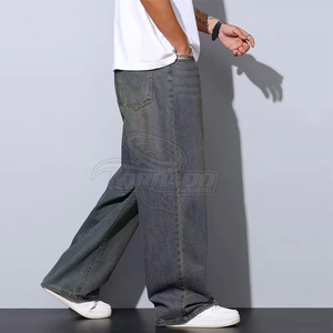 High Quality Cotton Spandex Baggy <b>Jeans</b> for Men 14 oz Dark Blue Denim Straight Loose Stone Washed Vintage Streetwear Hip Hop - Product Image 3