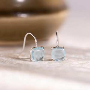 Vintage Natural Light Blue Aquamarine <b>Dangle</b> <b>Earrings</b> Raw Gemstone 925 Sterling <b>Silver</b> 14K Gold Plated Luxury Royal Design - Product Image 1