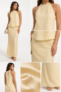 New Trendy Cotton Halter Neck Maxi Dress - Casual Summer Sleeveless Yellow Long Gowns for Women Beach & Holiday Fashion Wear - Product Image 2