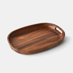 Plateau et plat de service de luxe en acacia avec poignées dorées, plateau décoratif sur pied, finition naturelle, plateau de service en bois naturel, produit très demandé - Product Image 2