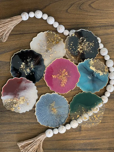 Sous-verres en verre turquoise avec motif floral en feuille d'or, faits à la main, élégants, lot de 4 - Product Image 6