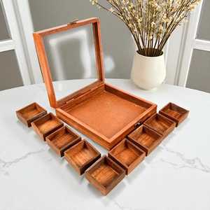 Export Quality <b>Wooden</b> Masala <b>Box</b> with Lid Kitchen Spice Storage Organizer - Product Image 3