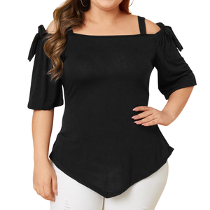 Chemise décontractée grande taille pour femmes, haut tunique à épaules dénudées, doux, extensible, couleur unie, vêtements d'été, OEM ODM, vente en gros - Product Image 5