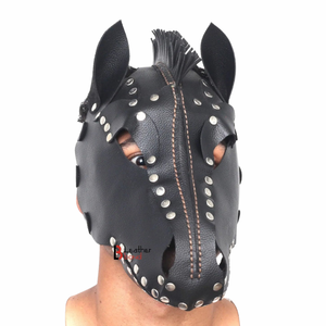 Masque de tête de cheval en cuir de vache véritable avec coutures renforcées pour jeu de rôle - Product Image 1