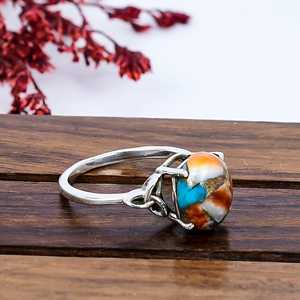 Anillo de Turquesa con Concha de Ostra Espinosa, Plata de Ley 925, Joyería Boho del Suroeste con Piedras Preciosas, Hecho a Mano, Regalo para Ella - Product Image 4