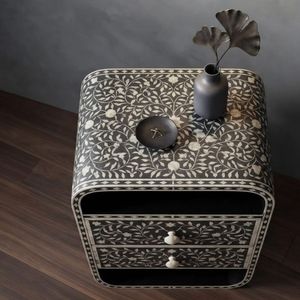 Resin Bone Inlay Nightstand Side Table With Drawers and <b>Shelf</b> Bedroom <b>Bedside</b> Cabinet - Product Image 3