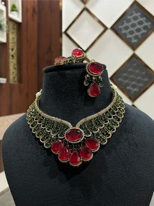 Premium Quality Luxury CZ <b>Necklace</b> Set Premium Doublet Stone Perfect For Party Wear, Weddings <b>Statement</b> <b>Necklace</b> Set For Brides - Product Image 1