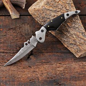 Cuchillo Plegable de Acero de Damasco con Mango de Cuerno de Toro, Funda para Transporte Vertical, Cuchillo de Bolsillo EDC para Caza y Camping, Punta Biselada, OEM/ODM - Product Image 2