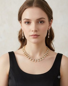 Parure Collier Ras-du-Cou et Boucles d'Oreilles Longues Pendantes en Pierre AD Taille Baguette Scintillante – Bijoux Élégants pour Mariage et Réception – Mode Féminine - Product Image 6