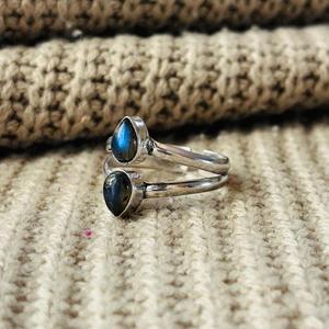 Boho <b>Labradorite</b> Brass <b>Ring</b> Silver plated Womens Double Band Gemstone Wholesale <b>Ring</b> - Product Image 5