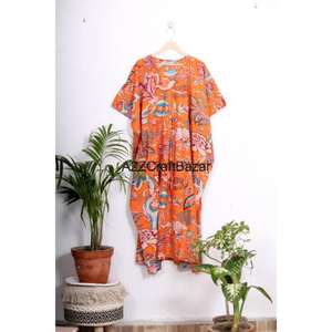 <b>Indian</b> Black Floral Cotton <b>Kaftan</b> Dress Women Midi Beach Cover-Up Tassel Flared Hem Regular Fit Summer Autumn Natural Waist - Product Image 3