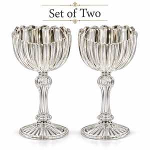 Hampshire Ribbed Goblet <b>Glass</b> <b>Set</b> Two Clear American <b>Crystal</b> Pedestal Dessert Serving Cup Party Lightweight Durable Elegant - Product Image 1