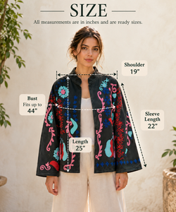 Chaqueta de algodón verde bordada a mano para Halloween |   Abrigo Floral Suzani |   Ropa de Diseño Boho | Chaqueta Colorida - Product Image 6
