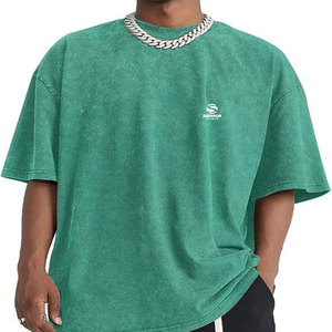 T-shirt vert oversize en tissu peigné pour homme, délavé à l'acide, style vintage, épaules tombantes, streetwear unisexe, imprimé personnalisé, coupe ample - Product Image 4