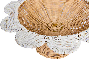 Elegant Rattan Pedestal Bowl With White Scallop Stylish Serving Bowl For Fruit <b>Display</b>, <b>Table</b> Decor And Home Styling - Product Image 4