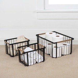 Panier de rangement rectangulaire en métal 50x40x30cm, design minimaliste en fer pour l'organisation de la salle de bain, panier en fil métallique durable, lot de 3 - Product Image 2