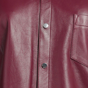 2026 Women Lightweight Breathable Embroidery Plain Dyed Oversized Leather Shirt Casual Loose Fit <b>Long</b> <b>Sleeve</b> Button Fashion - Product Image 6