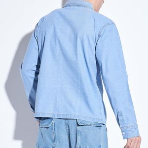 เสื้อเชิ้ตเดนิมคอตตอนทรงสแตนด์คอลลาร์ ระบายอากาศได้ดี แขนยาว สีน้ำเงิน สำหรับผู้ชาย สไตล์ลำลอง ติดกระดุม ซักแล้ว - Product Image 2