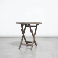 Table pliante ronde en teck, table de bistrot pliable pour extérieur, finition grise rustique naturelle