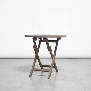 <b>Round</b> Teak <b>Wood</b> Folding <b>Table</b> Foldable Outdoor Patio Bistro <b>Table</b> Natural Rustic Grey Finish - Product Image 2