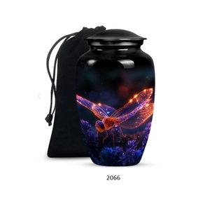 Urna funeraria de aluminio negra con diseño de libélula en vuelo, para adultos, decorativa, para cenizas, de lujo, con impresión de vida silvestre. - Product Image 4