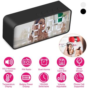 Réveil numérique intelligent sans fil V5.0 avec radio FM, miroir LED et haut-parleur - Product Image 1