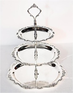 New design two tier square metal serving stand with ornate cutwork design and polished silver finish perfect for desserts snacks - Product Image 2