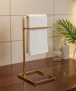 Gold Plated Towel Stand for <b>Bathroom</b> & <b>Kitchen</b> Freestanding Double Bar Hand Towel Holder Wash Towels <b>Bathroom</b> Accessories - Product Image 1