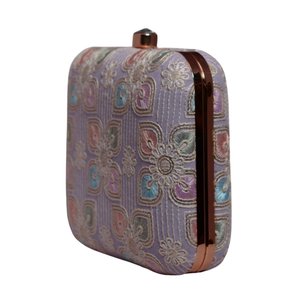 Lavender Floral <b>Thread</b> Embroidery Clutch Bag Elegant Designer Evening Purse for Women Events - Product Image 2