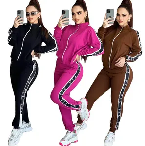 Conjunto Deportivo para Mujer, Chaqueta con Cierre y Cuello Alto, Pantalones Deportivos, Color Sólido, Transpirable, Poliéster, Ropa de Otoño - Product Image 1