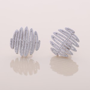 IGI Certified Multi Row Round Pave Diamond Stud <b>Earrings</b> 9KT Yellow / White / Rose Gold Wide Statement <b>Earrings</b> for Women - Product Image 1