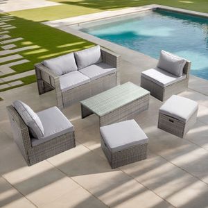 2pcs Armless Sofa 2pcs Footstool 1pcs Double Sofa 1pcs Coffee Table <b>Storage</b> Set Gray Gradient Rattan <b>Cushion</b> Garden Furniture - Product Image 5