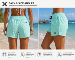 Short de bain pour femme X Sports City, couleur unie, avec cordon de serrage, respirant, séchage rapide, tricoté, coupe régulière, 100% coton, OEM/ODM - Product Image 2