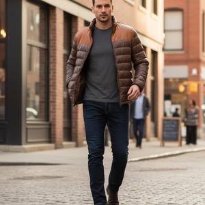 Veste matelassée en cuir véritable, style moderne, conçue pour retenir efficacement la chaleur tout en offrant une liberté de mouvement. - Product Image 2