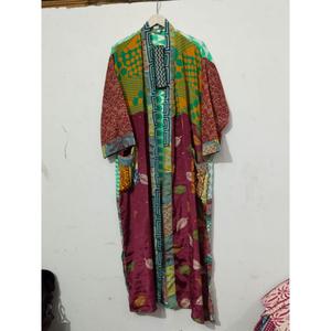 Robe Kimono Maxi Vintage en Soie Recyclée pour Femme, Élégante, Patchwork, Col en V, Cordon de Serrage, Respirante, Séchage Rapide, Idéale pour l'Été - Product Image 4