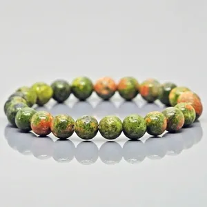 Natural Unakite 8mm Smooth Round AA Grade Gemstone Beads <b>Stretch</b> <b>Bracelet</b> Healing Jewelry Wholesale - Product Image 3