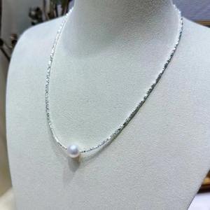 Collier en argent S925 style bar chaud, tricoté, 3-8 mm, perle presque ronde, forte luminosité, petite perle fraîche pour femme, cadeau - Product Image 3
