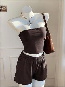 Ensemble décontracté deux pièces sans bretelles pour femme en polyester/coton, tissu tricoté respirant, haut court et pantalon large, été - Product Image 1