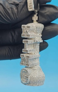 Colgante de pieza de ajedrez VVS Baguette Moissanite King, de plata 925, joyería Hip Hop, completamente engastado, colgante personalizado con letras, colgante de moda - Product Image 3