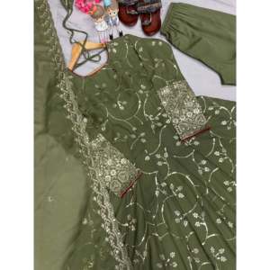 Designer Fancy Anarkali Gown with Dupatta & Bottom <b>Modest</b> Party Wear <b>Set</b> - Product Image 3
