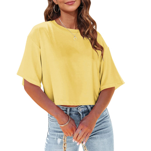 T-shirt court sans coutures pour femme, tissu compressif haute élasticité pour le sport et le fitness, respirant et anti-humidité, vêtements de sport. - Product Image 1