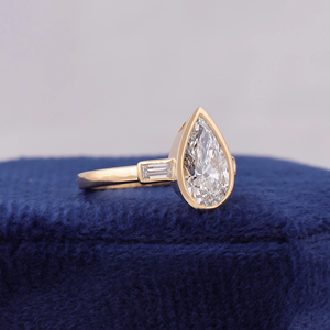 Women's Pear Cut Diamond Engagement Ring WHITE Gold Bezel Setting Classic Style - Product Image 3