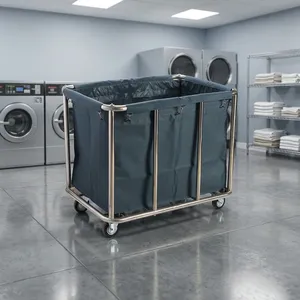 Hotel Room Service <b>Foldable</b> Stainless Steel Cleaning <b>Cart</b> 4-Wheel 100L Capacity Durable Linen Recycling Housekeeping Easy Use - Product Image 4