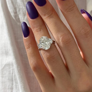 Premium 5 Carat Oval Lab Grown Diamond Three Stone Engagement <b>Ring</b> with Half <b>Moon</b> Diamonds 14k/18k White Gold IGI Certified - Product Image 6