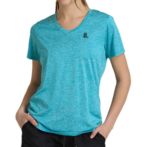T-shirt à manches courtes col en V pour femme, couleur unie, logo, vêtement décontracté, coupe classique, 100% coton biologique, écologique, séchage rapide, printemps - Product Image 1